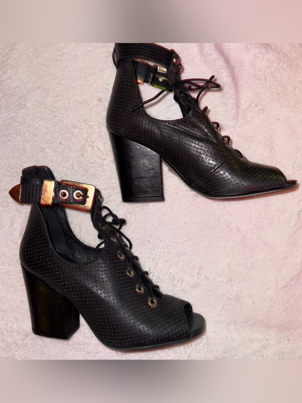 Aldo Women's Black Lace-Up Block Heel Ankle Shoes